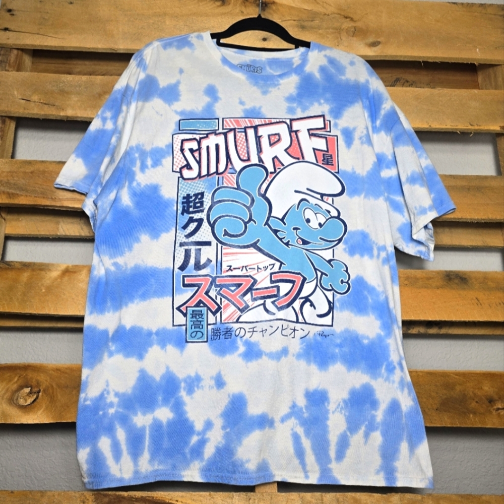 The Smurfs tie dye t-shirt Size:3XL color:Blue/White